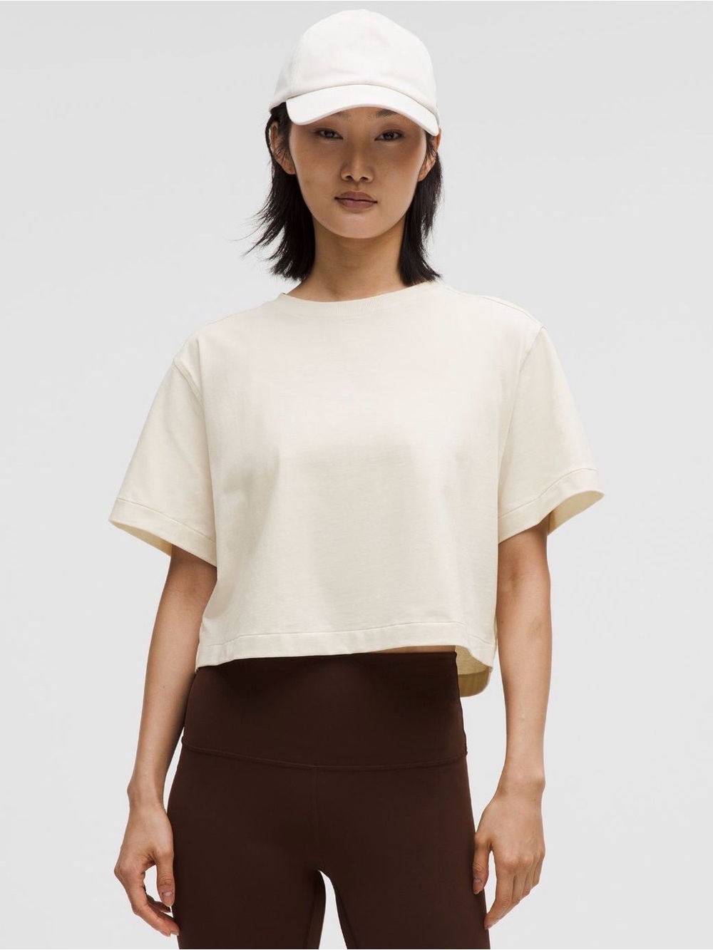 Lululemon All Yours Organic Cropped Tee in Light Ivory